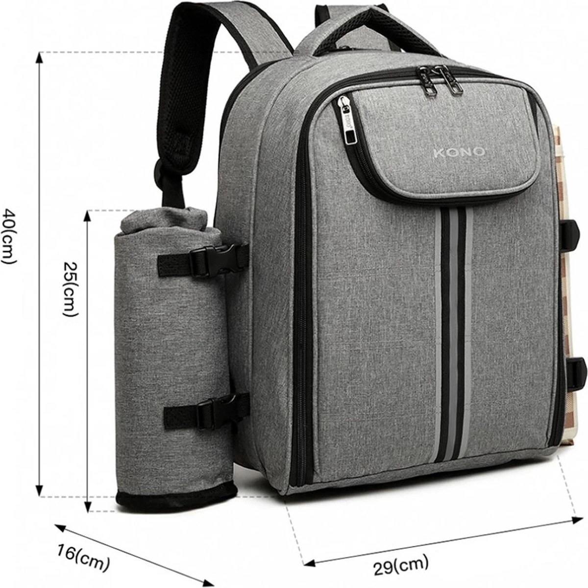 Kono Koeltas - Koelrugzak - Picknick - Picknicktas met Flessenhouder - Koelrugtas met Picknickkleed - Grijs (E6915 GY) Kono Koeltas - Koelrugzak - Picknick - Picknicktas Met Flessenhouder - Koelrugtas Met Picknickkleed - Grijs (E6915 GY) -Bo-Camp Verkoop 1200x1199 15