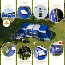 Skandika Montana 8 Sleeper Tent – Tunneltent – 8 Persoons Familietent - Campingtent – Sleeper Technology (2 Tot 4 Extra Donkere Slaapcabines) – Ingenaaide Tentvloer - Muggengaas – 700 X 310 X 200 Cm (LxBxH) – 5000mm Waterkolom – Kamperen – Blauw/wit -Bo-Camp Verkoop 1200x1199 6