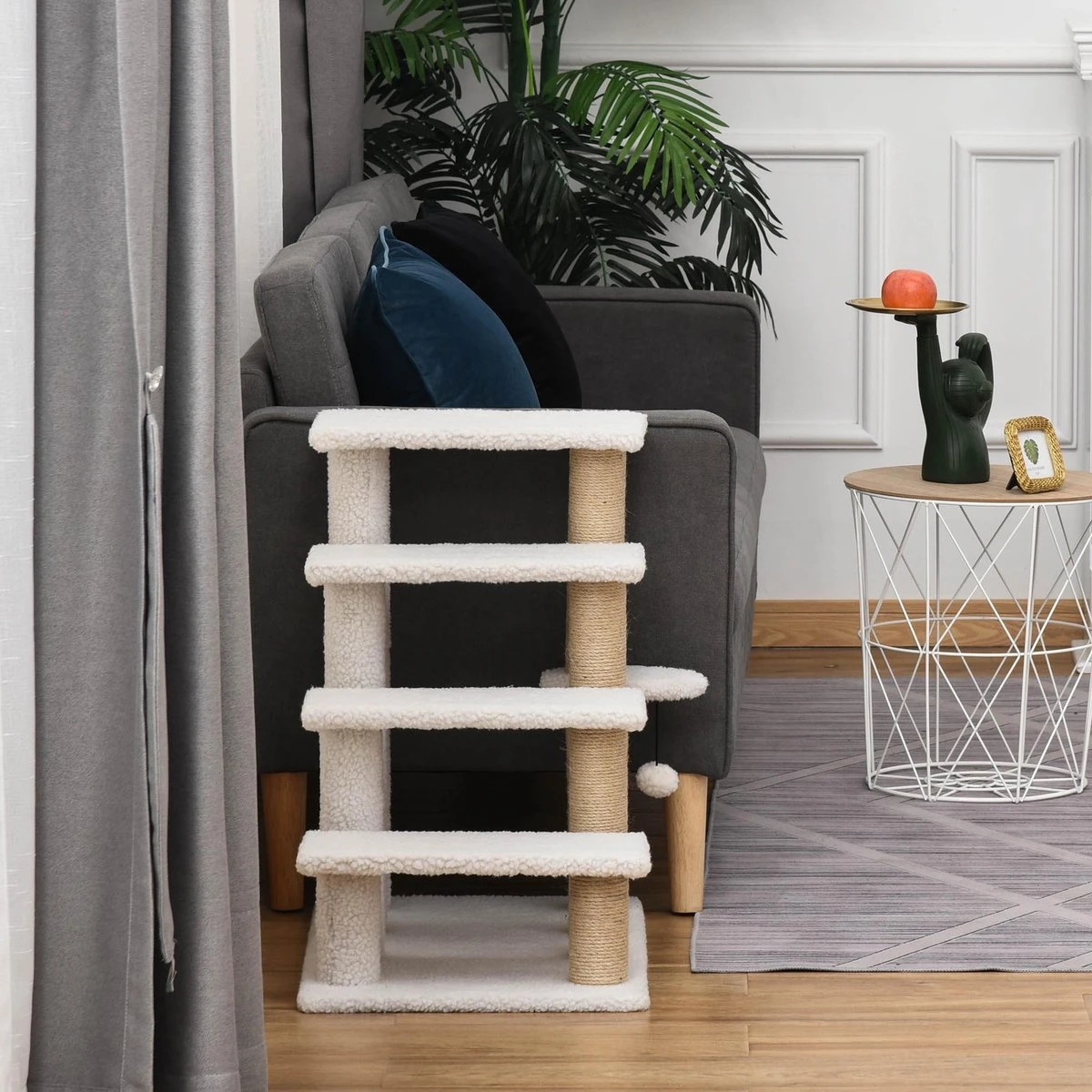 PawHut Huisdierentrap met krabpaal bal 4 treden kattentrap dierentrap pluche jute D06-093 PawHut Huisdierentrap Met Krabpaal Bal 4 Treden Kattentrap Dierentrap Pluche Jute D06-093 -Bo-Camp Verkoop 1200x1200 1056