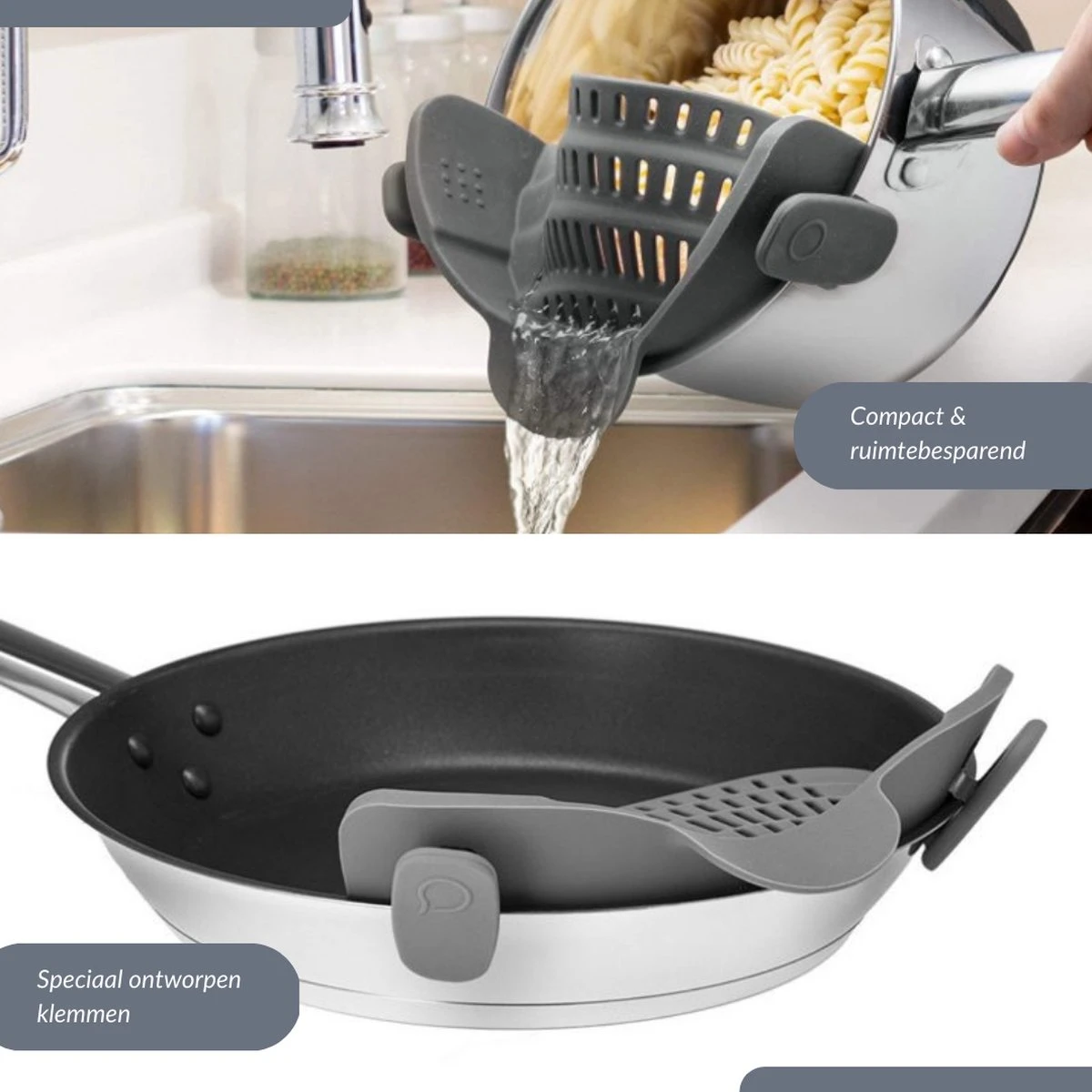 SensaHome- Siliconen Vergiet - Keuken Afgietdeksel - Afgiethulp - Siliconen - BPA Vrij - Grijs SensaHome- Siliconen Vergiet - Keuken Afgietdeksel - Afgiethulp - Siliconen - BPA Vrij - Grijs -Bo-Camp Verkoop 1200x1200 1200