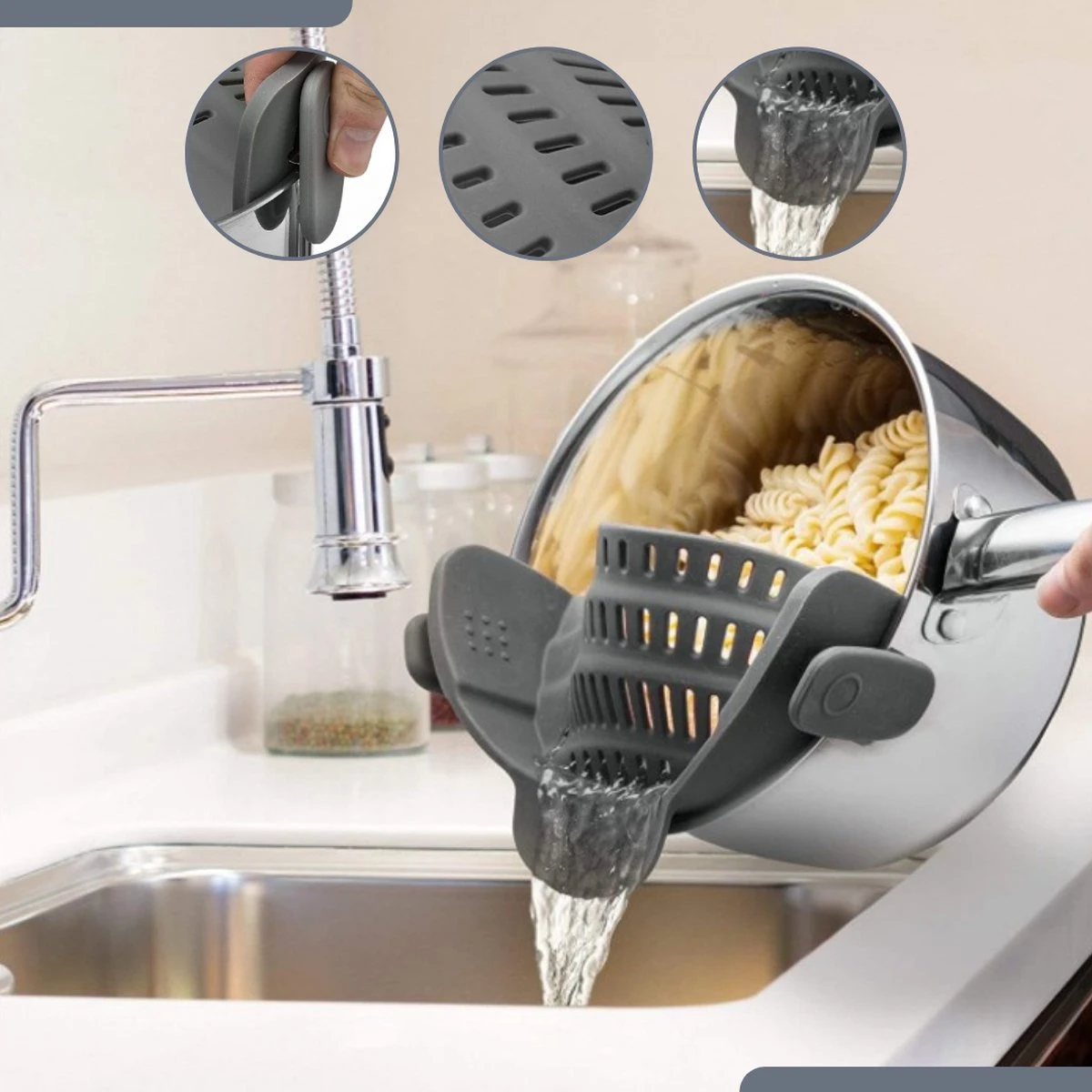 SensaHome- Siliconen Vergiet - Keuken Afgietdeksel - Afgiethulp - Siliconen - BPA Vrij - Grijs SensaHome- Siliconen Vergiet - Keuken Afgietdeksel - Afgiethulp - Siliconen - BPA Vrij - Grijs -Bo-Camp Verkoop 1200x1200 1201