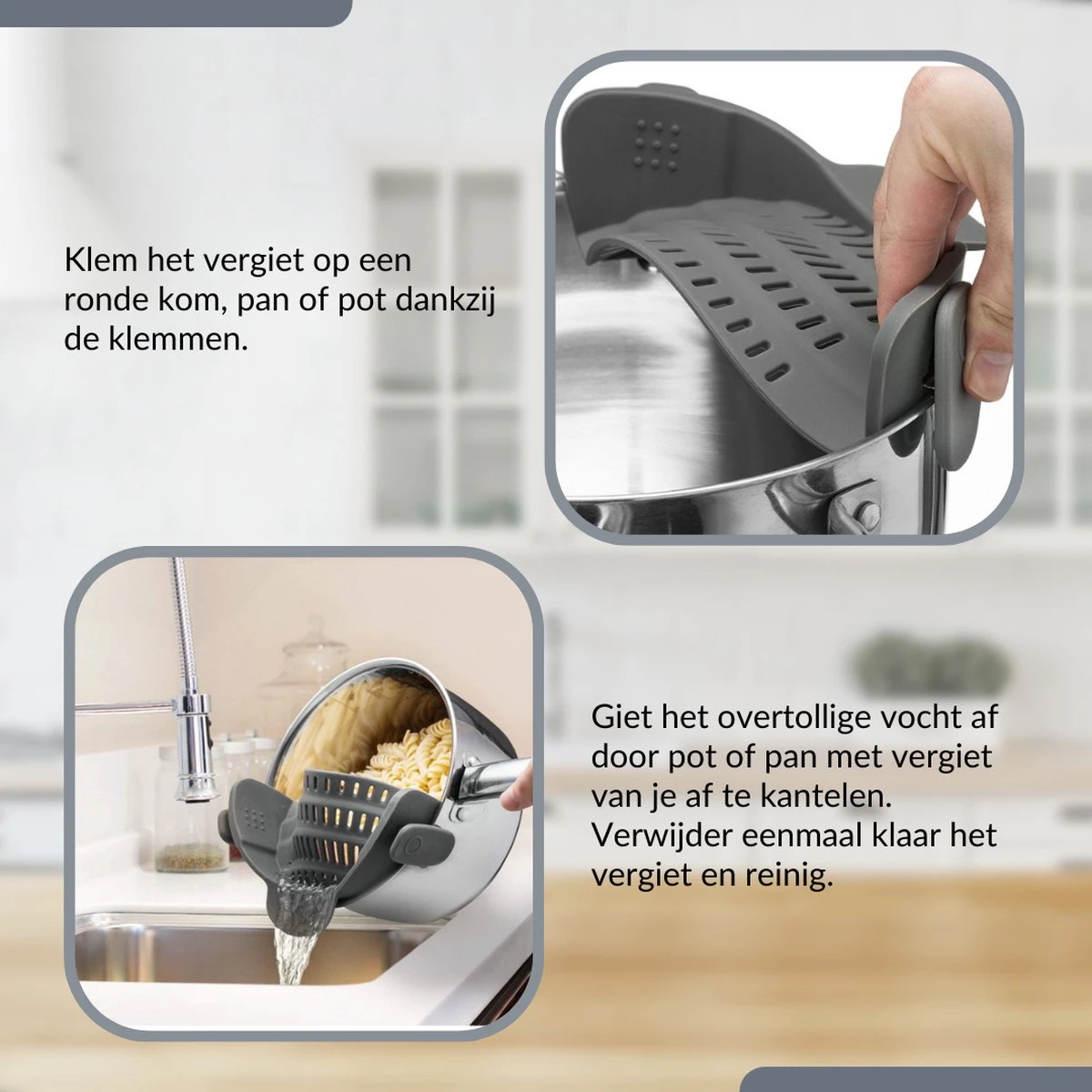 SensaHome- Siliconen Vergiet - Keuken Afgietdeksel - Afgiethulp - Siliconen - BPA Vrij - Grijs SensaHome- Siliconen Vergiet - Keuken Afgietdeksel - Afgiethulp - Siliconen - BPA Vrij - Grijs -Bo-Camp Verkoop 1200x1200 1207