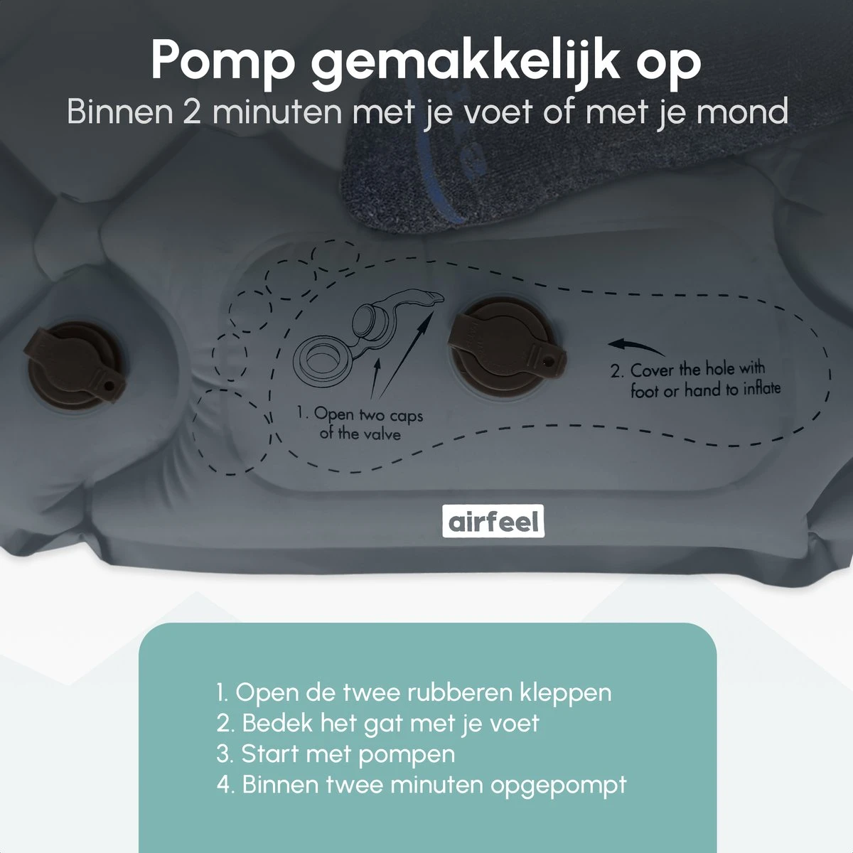 AirFeel opblaasbaar slaapmatje - Ingebouwde pomp en kussen - lichtgewicht - 196 x 60 x 6cm - Gray AirFeel Opblaasbaar Slaapmatje - Ingebouwde Pomp En Kussen - Lichtgewicht - 196 X 60 X 6cm - Gray -Bo-Camp Verkoop 1200x1200 1239