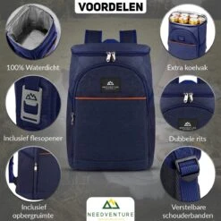 Needventure Koeltas - Lunchtas - Koelrugtas - Picknicktas - 20 Liter - Flessenhouder - Bieropener - Blauw -Bo-Camp Verkoop 1200x1200 1369