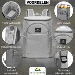 Needventure Koeltas - Lunchtas - Koelrugtas - Picknicktas - 20 Liter - Flessenhouder - Bieropener - Grijs -Bo-Camp Verkoop 1200x1200 1773
