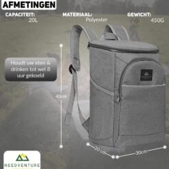 Needventure Koeltas - Lunchtas - Koelrugtas - Picknicktas - 20 Liter - Flessenhouder - Bieropener - Grijs -Bo-Camp Verkoop 1200x1200 1774