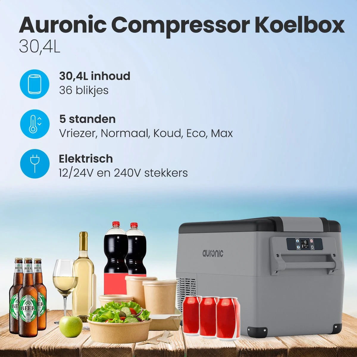 Auronic Elektrische Koelbox - 30.4L - Compressor - 12V en 240V - Grijs Auronic Elektrische Koelbox - 30.4L - Compressor - 12V En 240V - Grijs -Bo-Camp Verkoop 1200x1200 1845