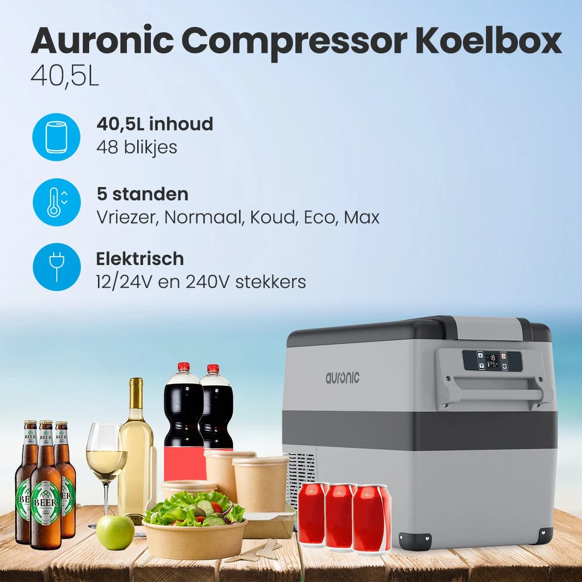 Auronic Elektrische Koelbox - 40.5L - Compressor - 12V en 240V - Grijs Auronic Elektrische Koelbox - 40.5L - Compressor - 12V En 240V - Grijs -Bo-Camp Verkoop 1200x1200 1927