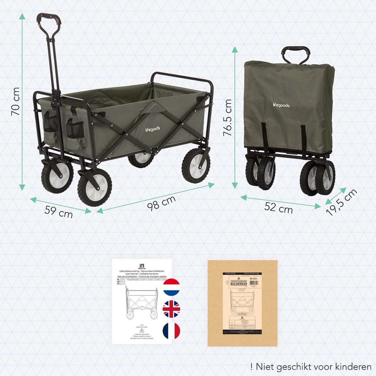 LifeGoods Bolderkar - Opvouwbaar - Draaibare wielen - 2 Standen - 70KG Draagkracht - Groen LifeGoods Bolderkar - Opvouwbaar - Draaibare Wielen - 2 Standen - 70KG Draagkracht - Groen -Bo-Camp Verkoop 1200x1200 2007