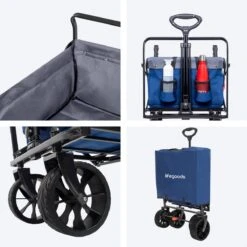 LifeGoods Bolderkar - Opvouwbaar - Tot 120KG - 103L - Extra Draagtas En Duwstang - Wasbaar Polyester - 98x45cm - Blauw/Grijs -Bo-Camp Verkoop 1200x1200 2017
