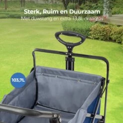 LifeGoods Bolderkar - Opvouwbaar - Tot 120KG - 103L - Extra Draagtas En Duwstang - Wasbaar Polyester - 98x45cm - Blauw/Grijs -Bo-Camp Verkoop 1200x1200 2018