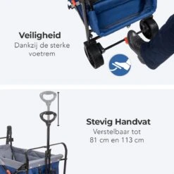 LifeGoods Bolderkar - Opvouwbaar - Tot 120KG - 103L - Extra Draagtas En Duwstang - Wasbaar Polyester - 98x45cm - Blauw/Grijs -Bo-Camp Verkoop 1200x1200 2019