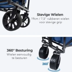 LifeGoods Bolderkar - Opvouwbaar - Tot 120KG - 103L - Extra Draagtas En Duwstang - Wasbaar Polyester - 98x45cm - Blauw/Grijs -Bo-Camp Verkoop 1200x1200 2020