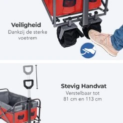 LifeGoods Bolderkar - Opvouwbaar - Tot 80KG - 94L - Wasbaar Polyester - 98x45cm - Rood/Grijs -Bo-Camp Verkoop 1200x1200 2039