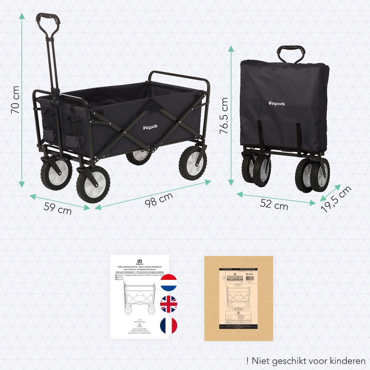 LifeGoods Bolderkar - Opvouwbaar - Draaibare wielen - 2 Standen - 70KG Draagkracht - Zwart LifeGoods Bolderkar - Opvouwbaar - Draaibare Wielen - 2 Standen - 70KG Draagkracht - Zwart -Bo-Camp Verkoop 1200x1200 2045