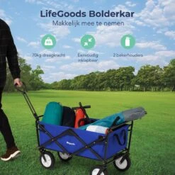 LifeGoods Bolderkar - Opvouwbaar - Draaibare Wielen - 2 Standen - 70KG Draagkracht - Blauw 1 LifeGoods Bolderkar - Opvouwbaar - Draaibare Wielen - 2 Standen - 70KG Draagkracht - Blauw -Bo-Camp Verkoop 1200x1200 2074