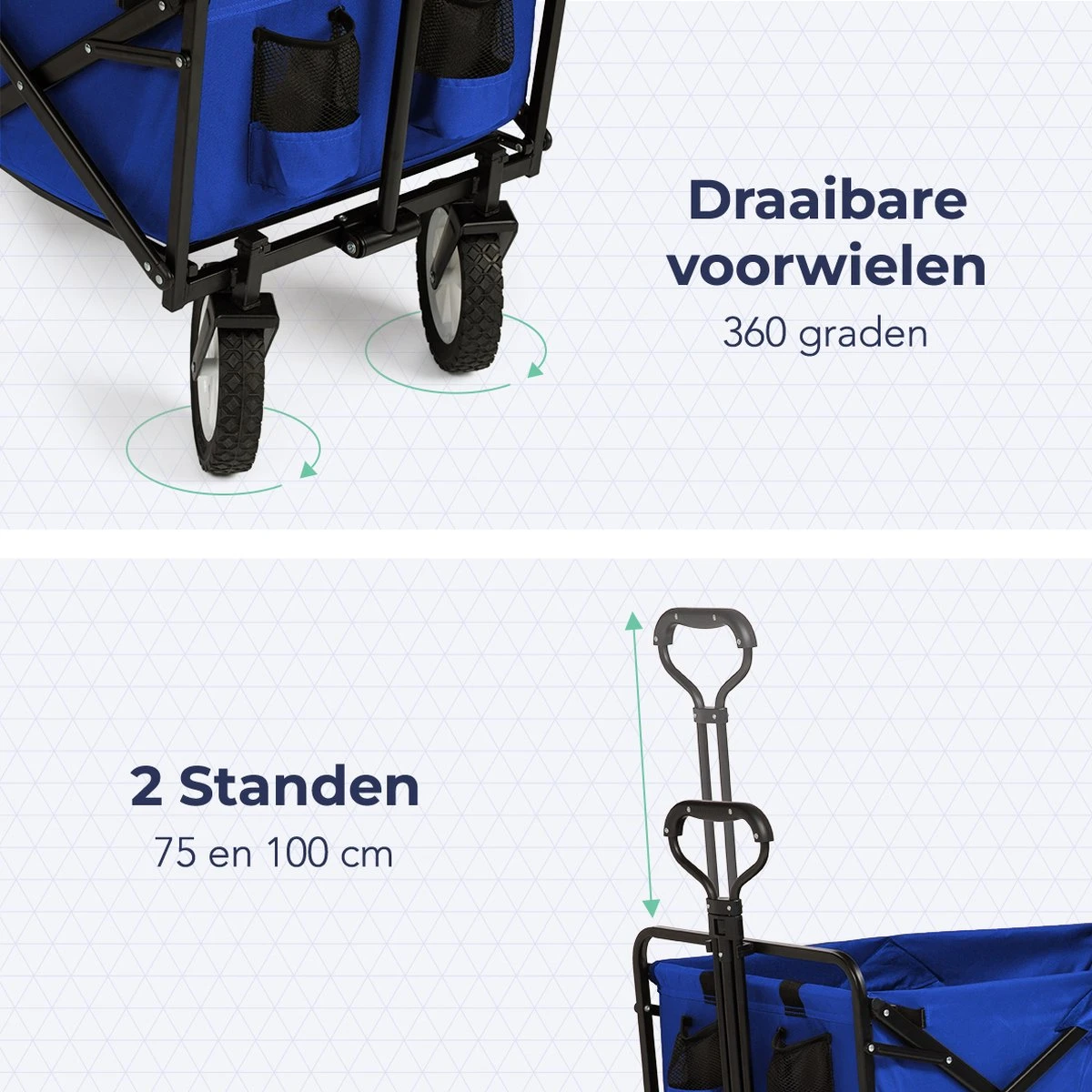 LifeGoods Bolderkar - Opvouwbaar - Draaibare wielen - 2 Standen - 70KG Draagkracht - Blauw LifeGoods Bolderkar - Opvouwbaar - Draaibare Wielen - 2 Standen - 70KG Draagkracht - Blauw -Bo-Camp Verkoop 1200x1200 2076