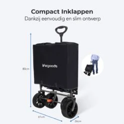 LifeGoods Bolderkar - Opvouwbaar - Tot 120KG - 103L - Extra Draagtas En Duwstang - Wasbaar Polyester - 98x45cm - Zwart/Grijs 2 LifeGoods Bolderkar - Opvouwbaar - Tot 120KG - 103L - Extra Draagtas En Duwstang - Wasbaar Polyester - 98x45cm - Zwart/Grijs -Bo-Camp Verkoop 1200x1200 2101