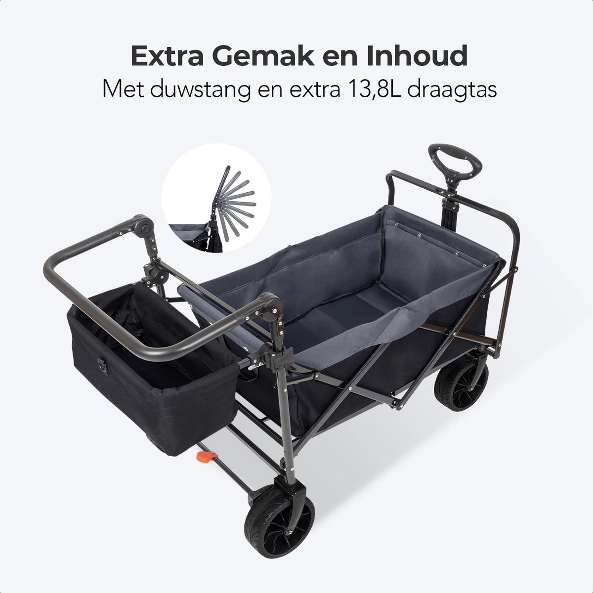 LifeGoods Bolderkar - Opvouwbaar - tot 120KG - 103L - Extra Draagtas en Duwstang - Wasbaar Polyester - 98x45cm - Zwart/Grijs LifeGoods Bolderkar - Opvouwbaar - Tot 120KG - 103L - Extra Draagtas En Duwstang - Wasbaar Polyester - 98x45cm - Zwart/Grijs -Bo-Camp Verkoop 1200x1200 2109