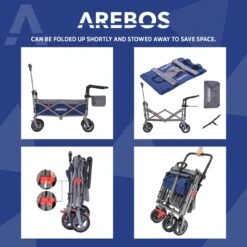 AREBOS Premium Steekwagen Met Dak Opvouwbare Tuinkar Handkar Bolderkar Blauw / Grijs -Bo-Camp Verkoop 1200x1200 2146