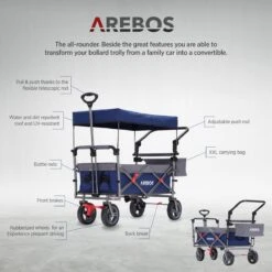 AREBOS Premium Steekwagen Met Dak Opvouwbare Tuinkar Handkar Bolderkar Blauw / Grijs -Bo-Camp Verkoop 1200x1200 2147