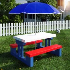 Merkloos Kinder Picknicktafel Met Parasol - Blauw -Bo-Camp Verkoop 1200x1200 242