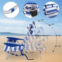 Naqsh Store Strandstoel Met Hoofdkussen, Aluminium, Draagbare Vouwstoel, Campingstoel, Opvouwbaar En Verstelbaar, Zoals Een Rugzak Draagbaar, Buitenstoel, Blauw En Wit Gestreept GCB62BU -Bo-Camp Verkoop 1200x1200 36