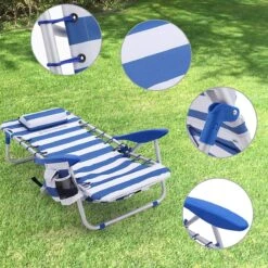 Naqsh Store Strandstoel Met Hoofdkussen, Aluminium, Draagbare Vouwstoel, Campingstoel, Opvouwbaar En Verstelbaar, Zoals Een Rugzak Draagbaar, Buitenstoel, Blauw En Wit Gestreept GCB62BU -Bo-Camp Verkoop 1200x1200 37