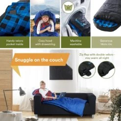 Skandika Dundee Flannel-L Slaapzak – Mummmieslaapzakken – Slaapzakken Volwassen - Maat M – Unisex - Katoen, Luxe Kwaliteit, Dubbele Slaapzak, 3 Seizoenen, Tot -20°C - 220 X 80 Cm - Outdoor Kampeerslaapzak – Ritssluiting Links - Zwart/blauw -Bo-Camp Verkoop 1200x1200 398