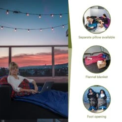 Skandika Dundee Flannel-L Slaapzak – Mummmieslaapzakken – Slaapzakken Volwassen - Maat M – Unisex - Katoen, Luxe Kwaliteit, Dubbele Slaapzak, 3 Seizoenen, Tot -20°C - 220 X 80 Cm - Outdoor Kampeerslaapzak – Ritssluiting Links - Zwart/blauw -Bo-Camp Verkoop 1200x1200 399