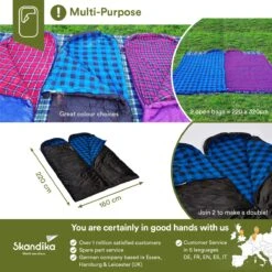 Skandika Dundee Flannel-L Slaapzak – Mummmieslaapzakken – Slaapzakken Volwassen - Maat M – Unisex - Katoen, Luxe Kwaliteit, Dubbele Slaapzak, 3 Seizoenen, Tot -20°C - 220 X 80 Cm - Outdoor Kampeerslaapzak – Ritssluiting Links - Zwart/blauw -Bo-Camp Verkoop 1200x1200 400