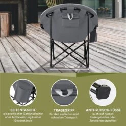 Skandika Moonchair Sirkka – Campingstoelen – Klapstoel – Vouwstoel – Kampeerstoel - Grote, Comfortabele, Campingstoel Opvouwbaar, Gepolsterd, Koelvak, Drinkhouder, Draaggreep En Draagtas, Antislipvoetjes - Max. 150 Kg – Zwart/grijs -Bo-Camp Verkoop 1200x1200 48