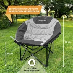 Skandika Moonchair Sirkka – Campingstoelen – Klapstoel – Vouwstoel – Kampeerstoel - Grote, Comfortabele, Campingstoel Opvouwbaar, Gepolsterd, Koelvak, Drinkhouder, Draaggreep En Draagtas, Antislipvoetjes - Max. 150 Kg – Zwart/grijs -Bo-Camp Verkoop 1200x1200 52