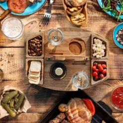 Merkloos Houten Outdoor Wijntafel Draagbare Houten Picknicktafel Mini Campingtafels Met Wijnglas Houder Voor Tuin Outdoor Camping Picknick Strand - Plataan Hout - Wijn -Bo-Camp Verkoop 1200x1200 70