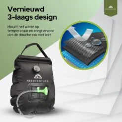 Needventure Solar Douche - Camping Douchezak - Buiten Douche - Tuindouche - Inclusief Thermometer - Waterzak Met Douchekop - 20L - Zwart -Bo-Camp Verkoop 1200x1200 712