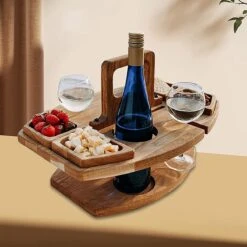 Merkloos Houten Outdoor Wijntafel Draagbare Houten Picknicktafel Mini Campingtafels Met Wijnglas Houder Voor Tuin Outdoor Camping Picknick Strand - Plataan Hout - Wijn -Bo-Camp Verkoop 1200x1200 72