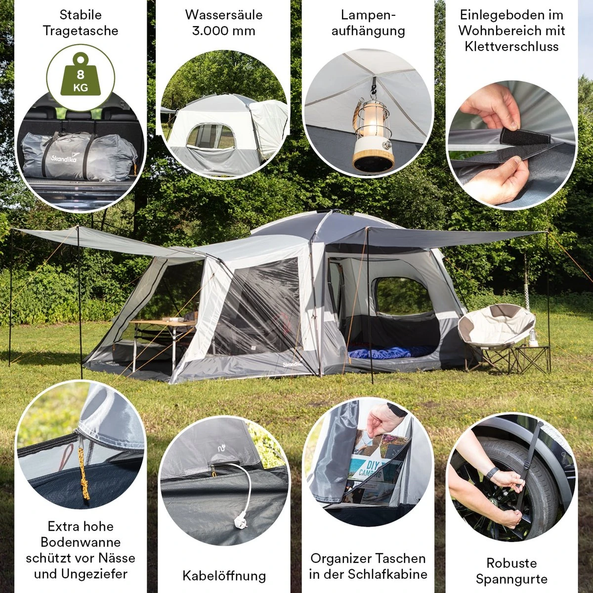 Skandika Pitea XL CROSS Tent – Koepeltenten - Autotent – Campingtent voor SUV, Caddy, Auto, CUV - Voor max. 4 personen – vrijstaand – met/zonder slaapcabine – Max. stahoogte 230 cm – 3000mm waterkolom - 475 x 290 x 230 cm (LxBxH) – Kamperen - grijs Skandika Pitea XL CROSS Tent – Koepeltenten - Autotent – Campingtent Voor SUV, Caddy, Auto, CUV - Voor Max. 4 Personen – Vrijstaand – Met/zonder Slaapcabine – Max. Stahoogte 230 Cm – 3000mm Waterkolom - 475 X 290 X 230 Cm (LxBxH) – Kamperen - Grijs -Bo-Camp Verkoop 1200x1200 757
