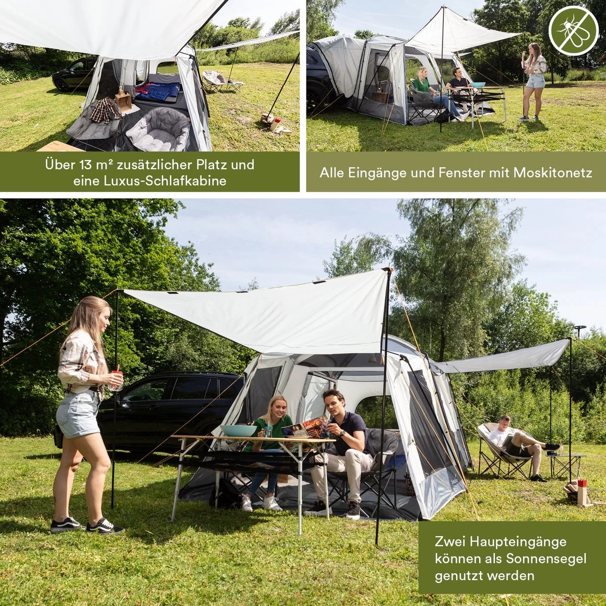 Skandika Pitea XL CROSS Tent – Koepeltenten - Autotent – Campingtent voor SUV, Caddy, Auto, CUV - Voor max. 4 personen – vrijstaand – met/zonder slaapcabine – Max. stahoogte 230 cm – 3000mm waterkolom - 475 x 290 x 230 cm (LxBxH) – Kamperen - grijs Skandika Pitea XL CROSS Tent – Koepeltenten - Autotent – Campingtent Voor SUV, Caddy, Auto, CUV - Voor Max. 4 Personen – Vrijstaand – Met/zonder Slaapcabine – Max. Stahoogte 230 Cm – 3000mm Waterkolom - 475 X 290 X 230 Cm (LxBxH) – Kamperen - Grijs -Bo-Camp Verkoop 1200x1200 762