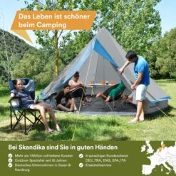 Skandika Tipii II Tent – Tipi-tenten – Teepee – 8 Persoons Campingtent – Muggengaas – 250 Cm Stahoogte – Uitneembare Tentvloer – 3000 Mm Waterkolom – Indische Tent, Partytent, Festivaltent – Outdoor, Camping, Tuin – Kamperen – Grijs/turquoise -Bo-Camp Verkoop 1200x1200 766
