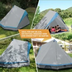 Skandika Tipii II Tent – Tipi-tenten – Teepee – 8 Persoons Campingtent – Muggengaas – 250 Cm Stahoogte – Uitneembare Tentvloer – 3000 Mm Waterkolom – Indische Tent, Partytent, Festivaltent – Outdoor, Camping, Tuin – Kamperen – Grijs/turquoise -Bo-Camp Verkoop 1200x1200 767