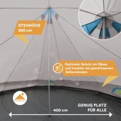 Skandika Tipii II Tent – Tipi-tenten – Teepee – 8 Persoons Campingtent – Muggengaas – 250 Cm Stahoogte – Uitneembare Tentvloer – 3000 Mm Waterkolom – Indische Tent, Partytent, Festivaltent – Outdoor, Camping, Tuin – Kamperen – Grijs/turquoise -Bo-Camp Verkoop 1200x1200 768