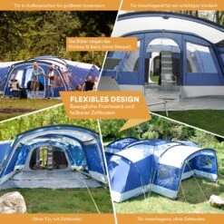 Skandika Nimbus Sleeper 12 Tent – Koepeltenten – 12 Persoons Familietent - Campingtent – Muggengaas – Sleeper Technology (3 Extra Donkere Slaapcabines) – 760 X 630 X 215 Cm (LxBxH) – 5000 Mm Waterkolom – Camping, Tuin – Kamperen – Blauw/wit -Bo-Camp Verkoop 1200x1200 778