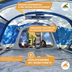 Skandika Nimbus Sleeper 12 Tent – Koepeltenten – 12 Persoons Familietent - Campingtent – Muggengaas – Sleeper Technology (3 Extra Donkere Slaapcabines) – 760 X 630 X 215 Cm (LxBxH) – 5000 Mm Waterkolom – Camping, Tuin – Kamperen – Blauw/wit -Bo-Camp Verkoop 1200x1200 779