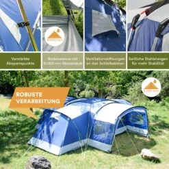 Skandika Nimbus Sleeper 12 Tent – Koepeltenten – 12 Persoons Familietent - Campingtent – Muggengaas – Sleeper Technology (3 Extra Donkere Slaapcabines) – 760 X 630 X 215 Cm (LxBxH) – 5000 Mm Waterkolom – Camping, Tuin – Kamperen – Blauw/wit -Bo-Camp Verkoop 1200x1200 780