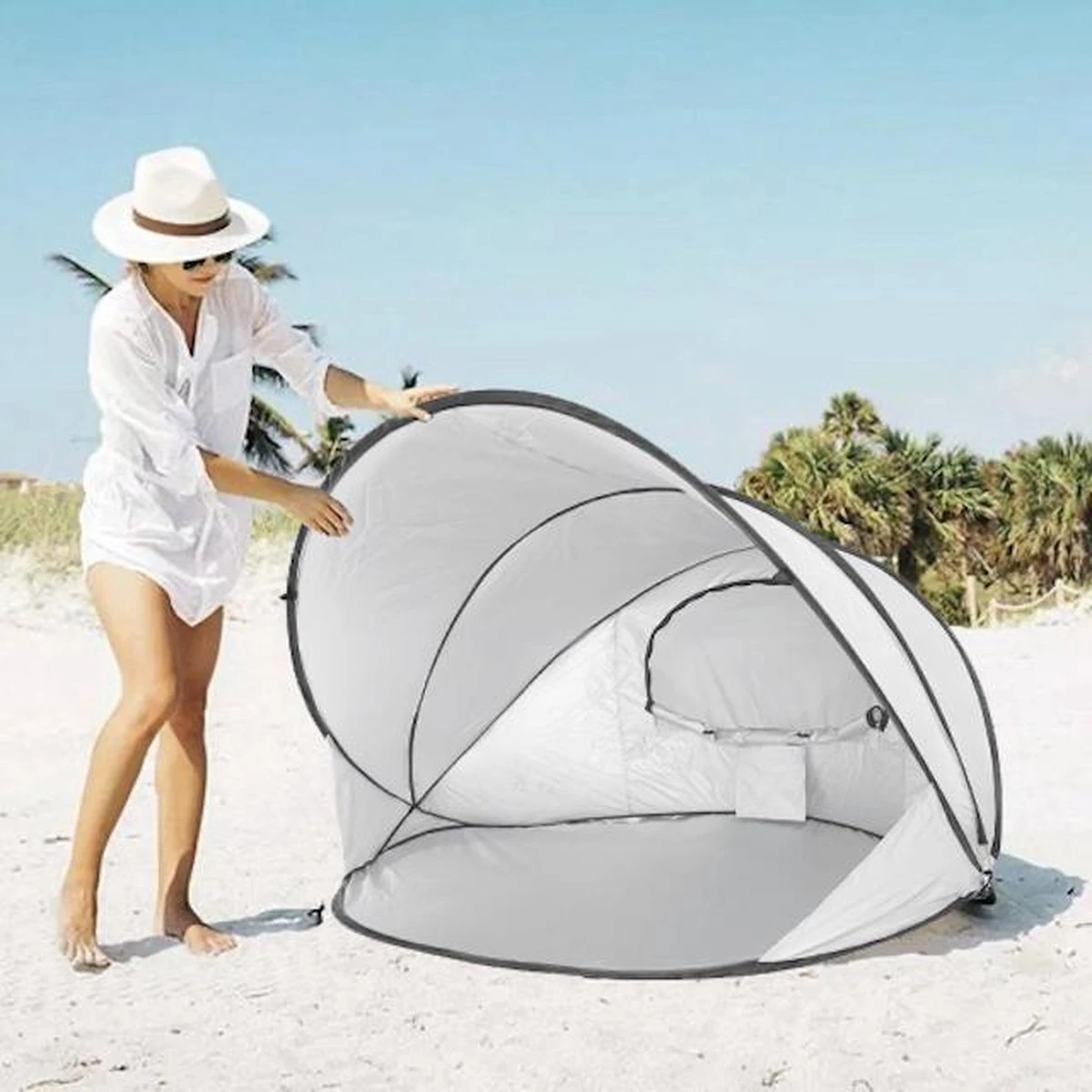 Deryan Luxe Pop Up Strandtent XXL - Anti-UV 50+ - Zilver Deryan Luxe Pop Up Strandtent XXL - Anti-UV 50+ - Zilver -Bo-Camp Verkoop 1200x1200 811