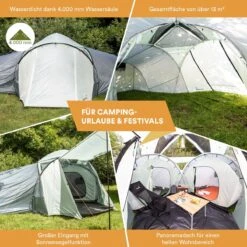 Skandika Bern 4 Koepeltent - Koepeltent - Tenten - 4 Persoons Kampeertent Met Panoramisch Dakraam, 2 Slaapcabines, Grondzeil, 210 Cm Stahoogte, Waterdicht, 4000 Mm Waterkolom - Grote Outdoor Familie Tent, Kampeertent - Grijs -Bo-Camp Verkoop 1200x1200 836