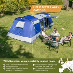 Skandika Montana 8 Tent – Tunneltenten – 8 Persoons Tent – Campingtent – 200 Cm Stahoogte – 2-4 Slaapcabines - Muggengaas – Familietent – 4 Ingangen – 700 X 310 X 200 Cm (L X B X H) - 5000 Mm Waterkolom – Outdoor, Camping – Kamperen – Blauw -Bo-Camp Verkoop 1200x1200 904