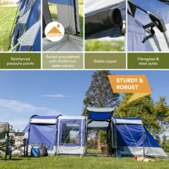 Skandika Montana 8 Tent – Tunneltenten – 8 Persoons Tent – Campingtent – 200 Cm Stahoogte – 2-4 Slaapcabines - Muggengaas – Familietent – 4 Ingangen – 700 X 310 X 200 Cm (L X B X H) - 5000 Mm Waterkolom – Outdoor, Camping – Kamperen – Blauw -Bo-Camp Verkoop 1200x1200 906