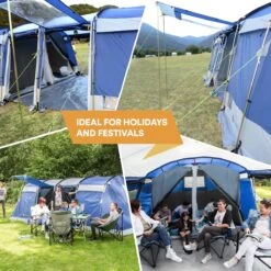 Skandika Montana 8 Tent – Tunneltenten – 8 Persoons Tent – Campingtent – 200 Cm Stahoogte – 2-4 Slaapcabines - Muggengaas – Familietent – 4 Ingangen – 700 X 310 X 200 Cm (L X B X H) - 5000 Mm Waterkolom – Outdoor, Camping – Kamperen – Blauw -Bo-Camp Verkoop 1200x1200 908