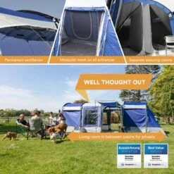 Skandika Montana 8 Tent – Tunneltenten – 8 Persoons Tent – Campingtent – 200 Cm Stahoogte – 2-4 Slaapcabines - Muggengaas – Familietent – 4 Ingangen – 700 X 310 X 200 Cm (L X B X H) - 5000 Mm Waterkolom – Outdoor, Camping – Kamperen – Blauw -Bo-Camp Verkoop 1200x1200 909